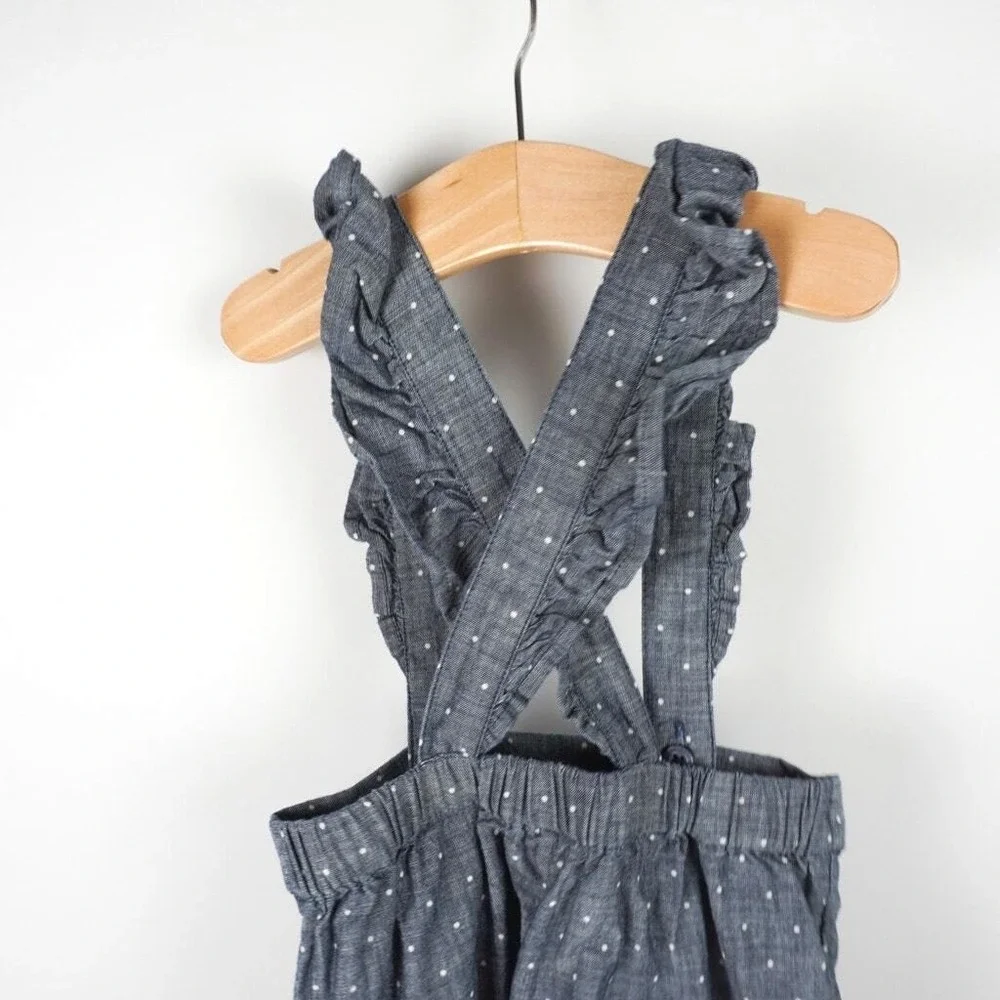 Tucker + Tate Overalls Baby 12M Blue Polka Dot Ruffle Strap‎ Chambray Jumpsuit